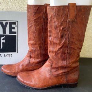FRYE Women's Anna Mid Pull On COGNAC Leather Boots